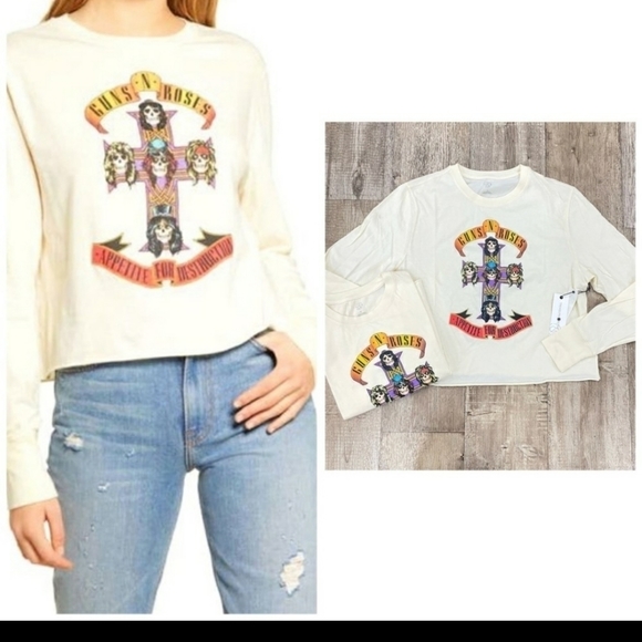 Treasure & Bond Tops Guns N Roses Long Sleeve Band Tee Crop Fit